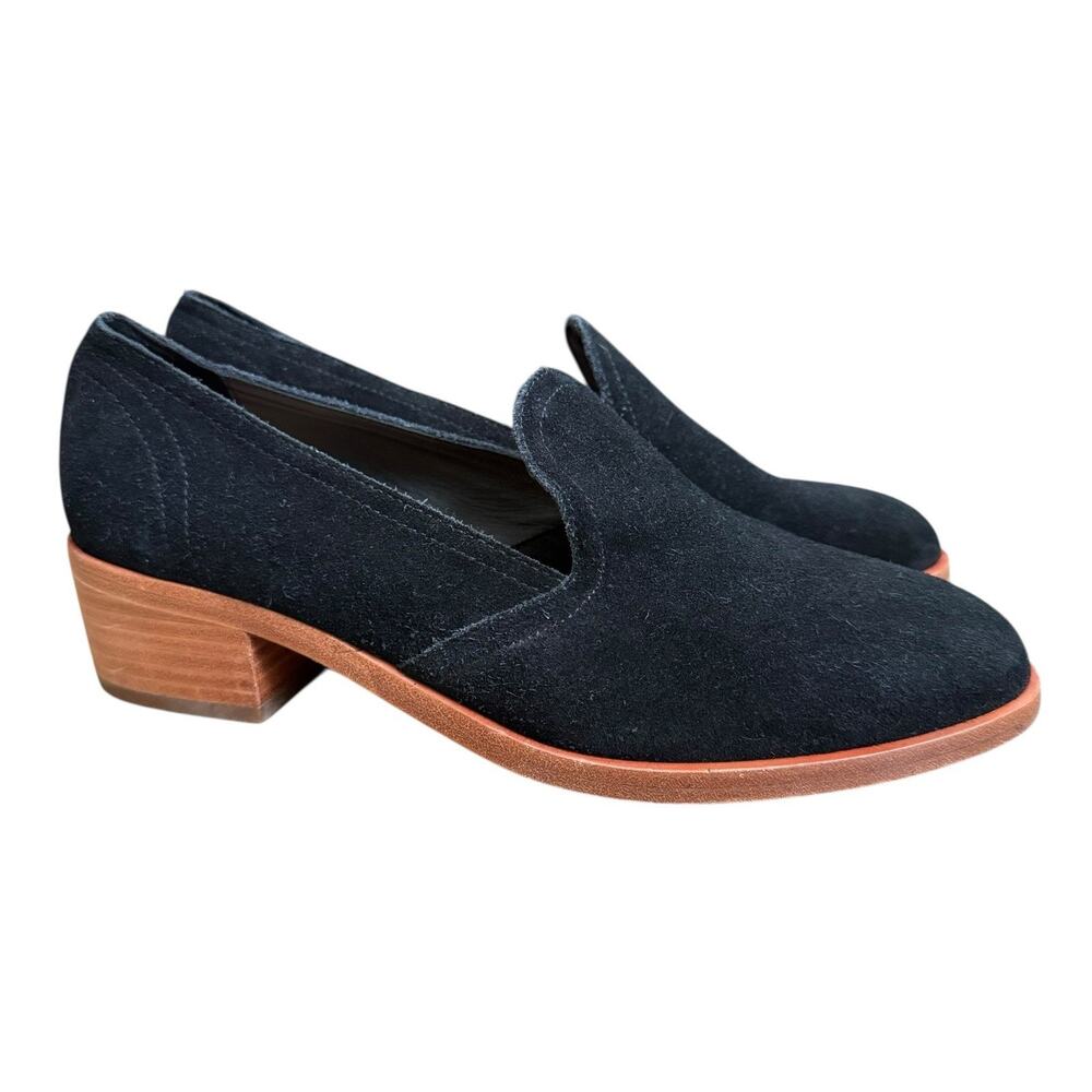 Soludos Black Sophia Suede Leather Block Heel Loafers Size 7